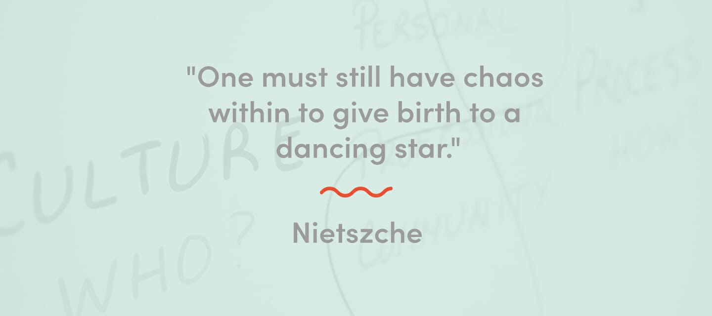 green background with words "One must still have chaos within to give birth to a dancing star" Nietszche